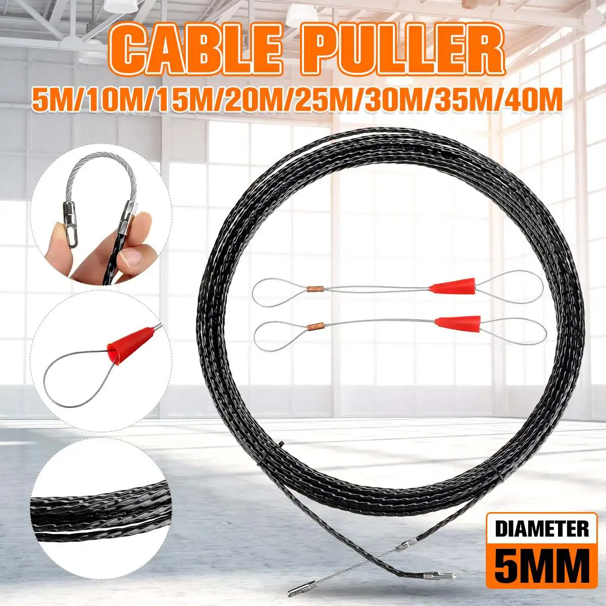 5/10/15/20/25m/30m/35m/40m 5mm Cable Puller Electrical Wire Fish Tape Cable Fiberglass Fish Tape Reel Puller Wall Wire Conduit