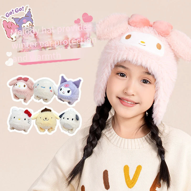 

Бархатная детская шапка Kuromi My Melody, сохраняющая тепло, утепленная защитная шапка для ушей, ветрозащитная шапка для девочек, милый купол, осень-зима, новинка