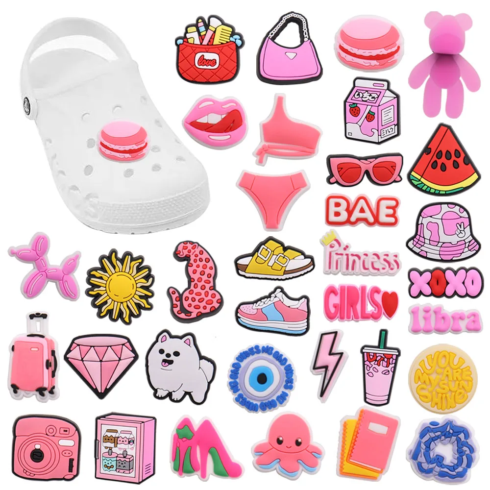 Hot Sale 1pcs PVC Shoe Charms Pink Camera Octopus Diamond Macaron PVC Accessories Slippers Decorations For Kids Birthday Present