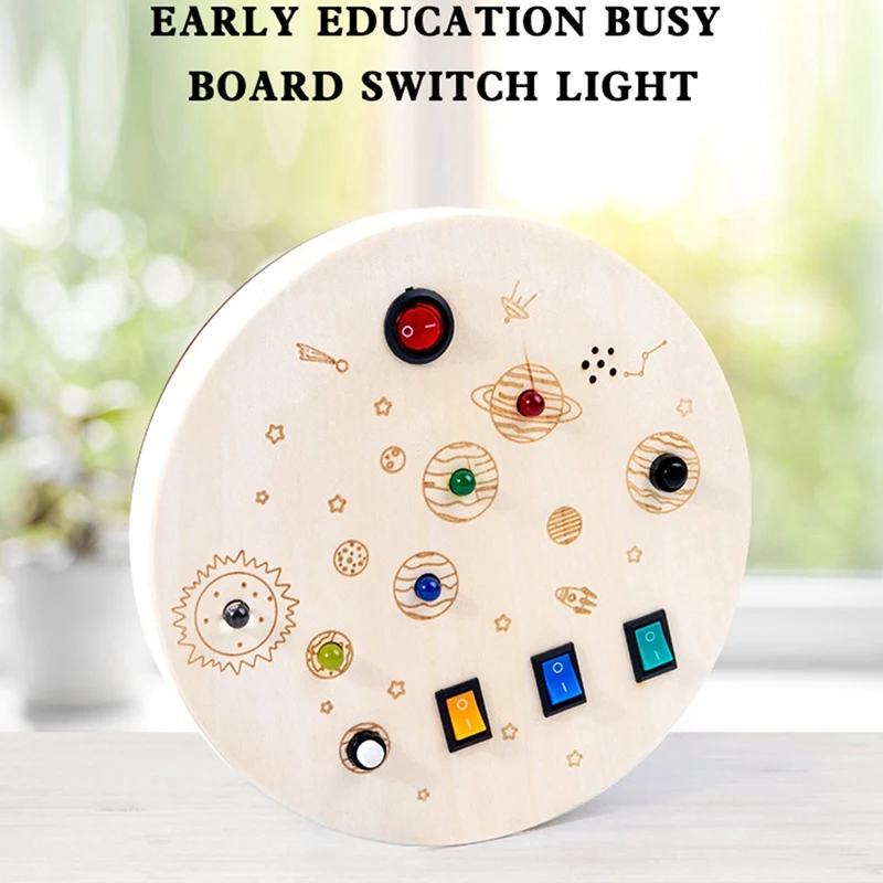 Tablero ocupado de madera Montessori con luz LED, juguetes educativos sensoriales para niños pequeños de 1 a 3 años, juguete con interruptor de palanca