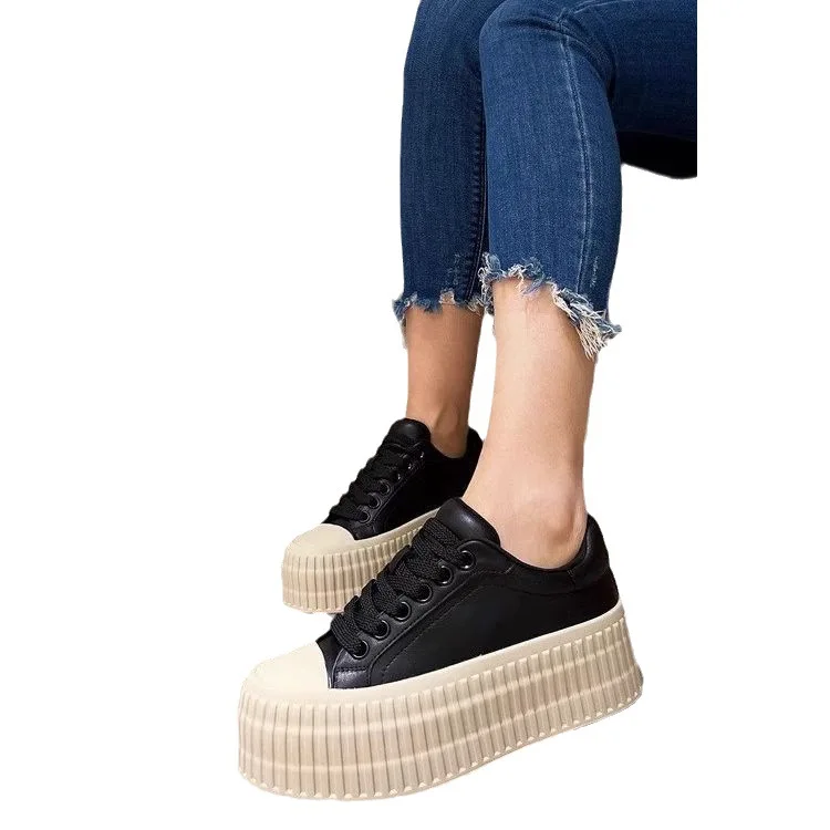 Women Platform Sneakers Autumn Casual Vulcanized Shoes Ladies Thick Bottom Sports White Skate Shoes Elevated Thick Soled