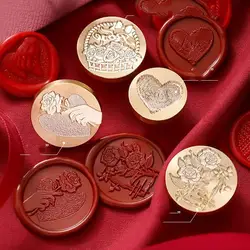 Walentynowa głowica uszczelniająca z lakierem róża miłości romansem w kształcie serca, pieczęć woskowa, ręcznie robiona do opakowanie na prezenty z woskiem