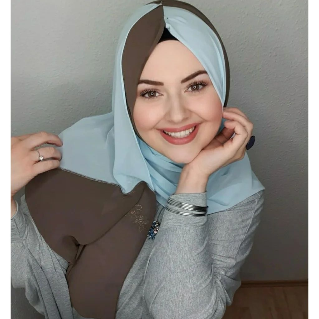 Hijab Chiffon Azul Luxo para Mulheres, Lenço Islâmico, Abaya Hijabs, Vestido Muçulmano, Turbantes, Envoltório de Cabeça Instantâneo, Jersey, Mulher,