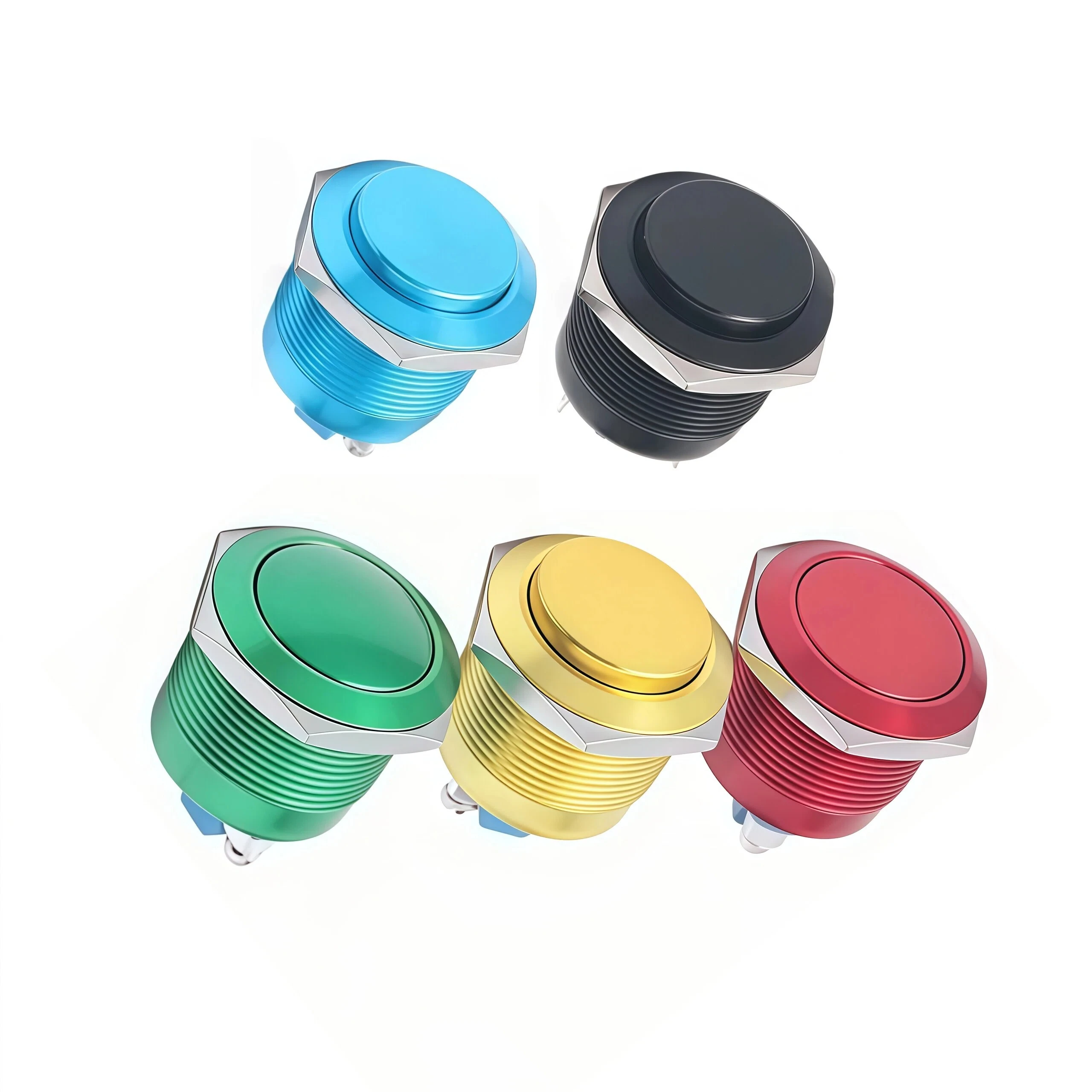 16/19/22 مللي متر مفتاح زر معدني مؤكسد بالكامل الذاتي إعادة تعيين المسمار محطة لحظة التبديل ، مفتوحة عادة ، أحمر/أصفر/أخضر/أزرق