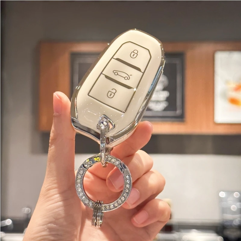 Key Fob Cover with Bling Lanyard Keyring for Peugeot 2008 3008 5008 308 508 for Opel Grandland X Mokka Corsa Insignia