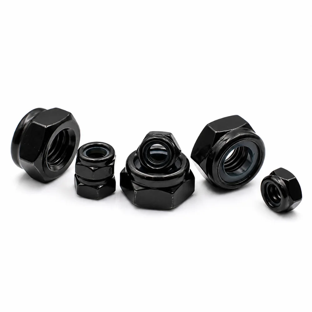 Schwarze 304 Edelstahl Kohlenstoffstahl Schwarz Verzinkte Nylon-Einsatz-Sicherungsmuttern Sechskantmuttern M2-M20 – Detail 5