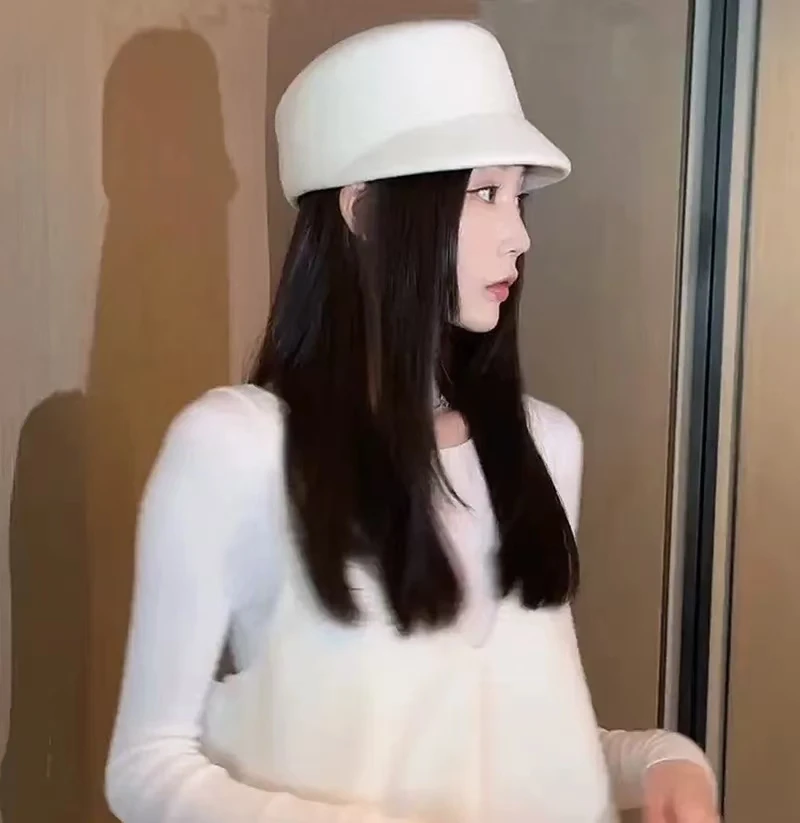 ins chic japan winter solid short brim wool felt Equestrian hat men women visors cap