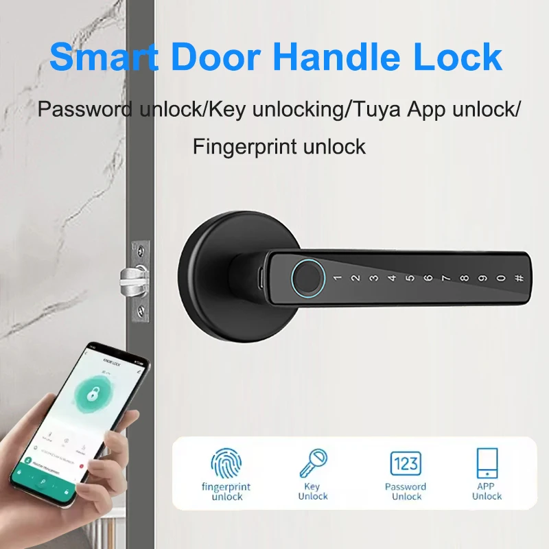 

Tuya Smart Fingerprint Door Lock Wireless Electronic Indoor Lock Password/Key/Tuya APP/Bluetooth Unlock Bathroom Bedroom Office
