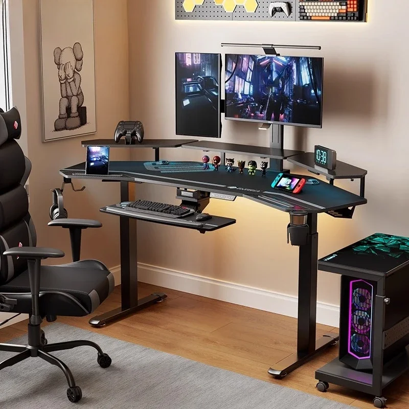 Carbon fiber computer desk home office multi-function electric lifting workbench