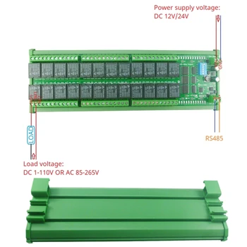 10A NC COM no dry contact output interface DIN35 C45 rail box UART PC PLC expansion board 24CH RS485 relay Modbus RTU module