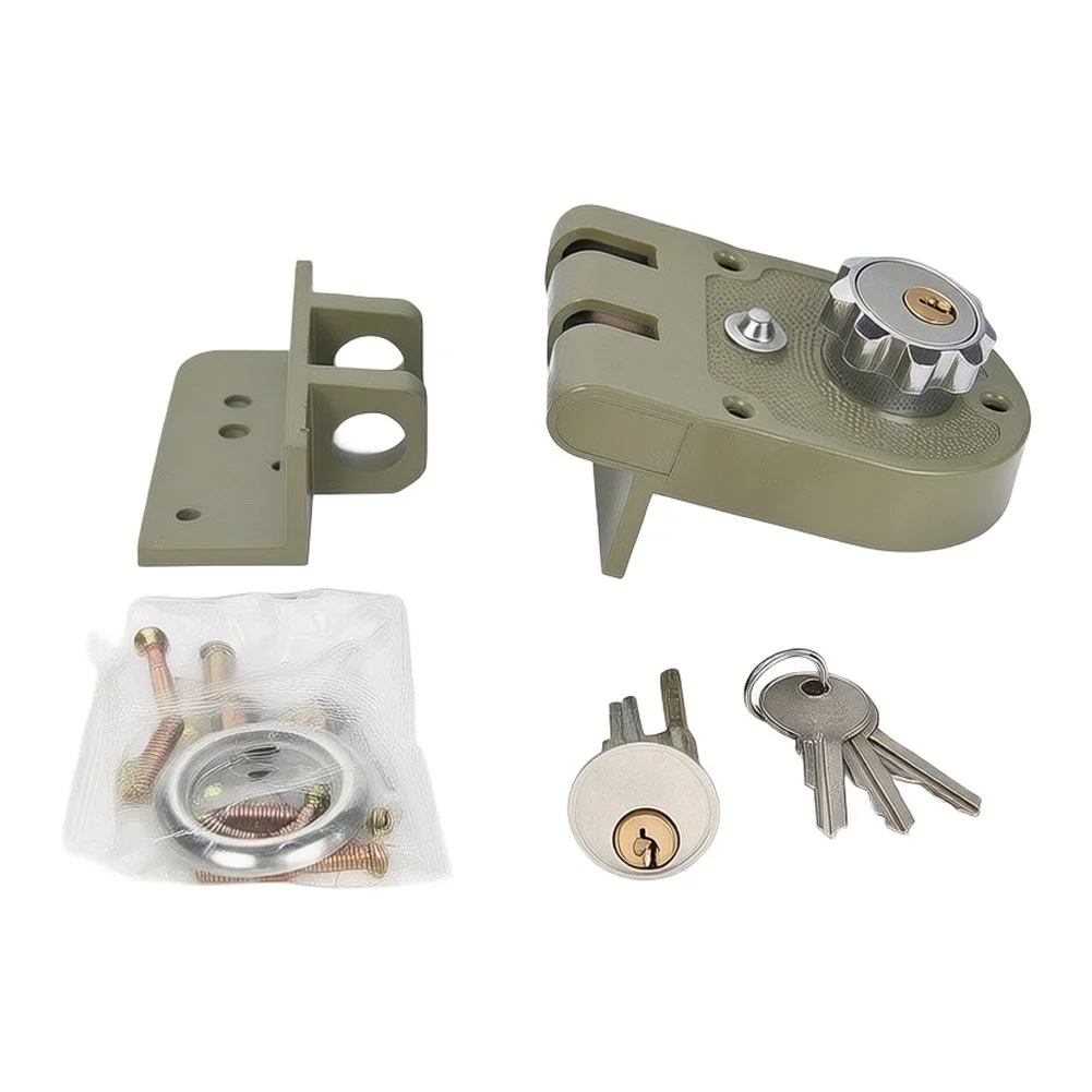 Double-Bolt Rim Lockset for Heavy-Duty - Left and Right Handed Sets with Strike Keepers and Keys - Zinc Alloy Green
