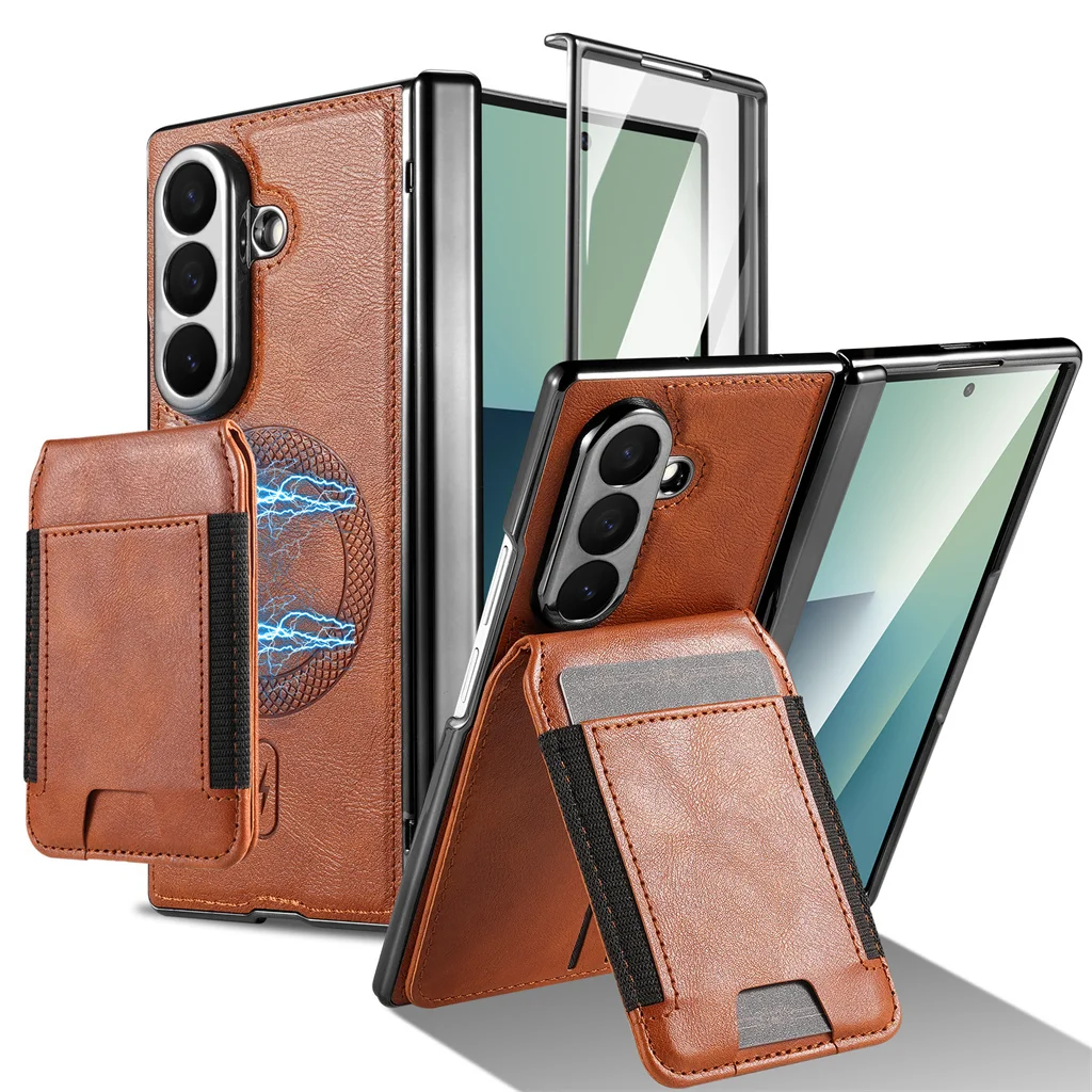 2 in 1 Magnetic Card Holder Leather Wallet Phone Case with Front Screen Protector For Samsung Galaxy Z Fold 8 Ultra 7 6 5 4 3 5G