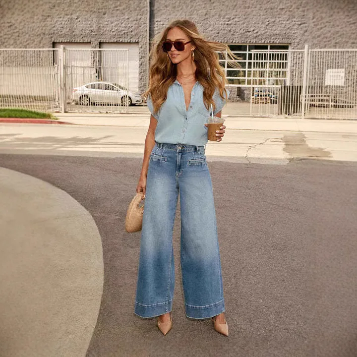2025 Spring New Thin Wide Leg High Waist Straight Leg Jeans Retro Style Pants