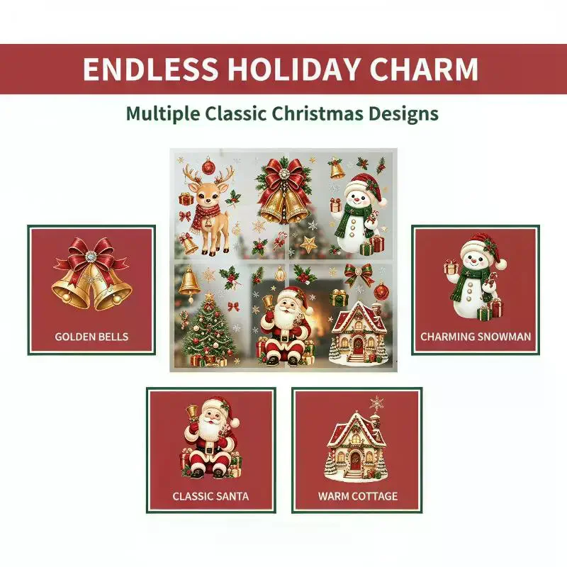 Christmas 2027 New Window Stickers: Cute Santa Reindeer Snowman Snowflake Xmas Glass Winter Home Shop