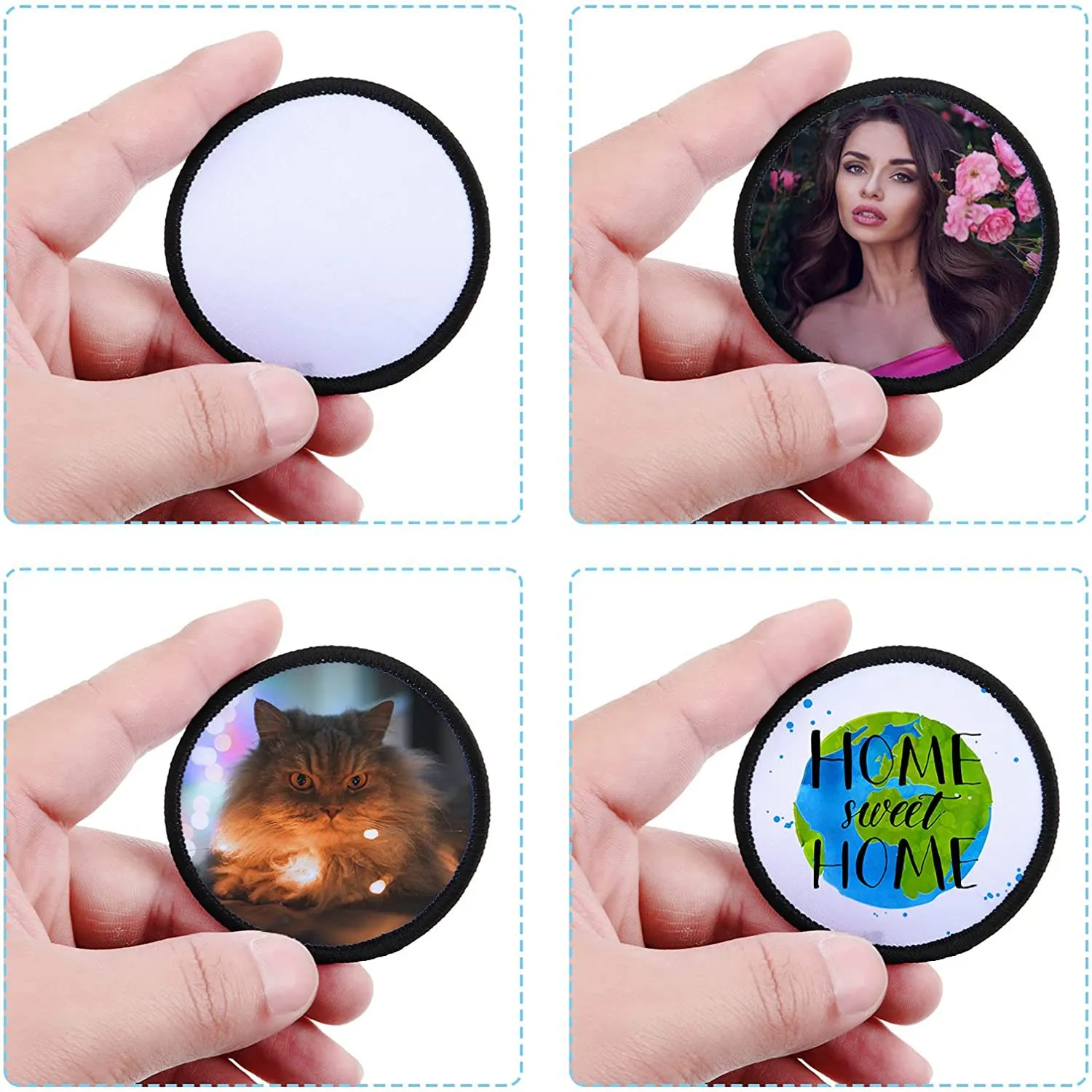 16 Pieces Sublimation Patch Blanks Quality Fabric Iron-on Circular Blank Patch for Clothes, Hats, Uniforms, Backpacks