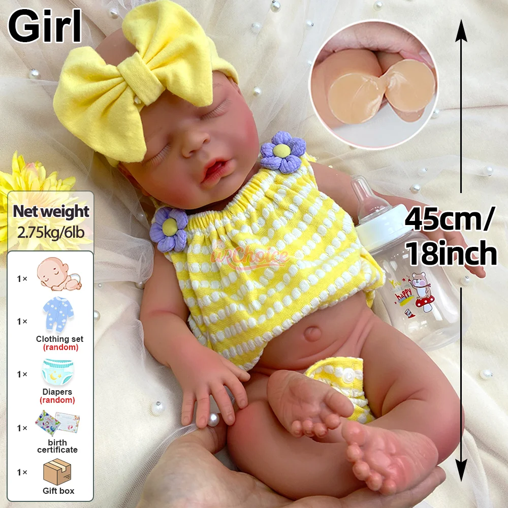 Spain Artist 18Inch Silicone Reborn Baby Doll Girl 3D Painted Skin Lifelike Bebe Muñeca Realistic Sleeping Baby Collectors Model