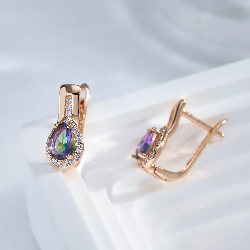 Kinel Luxury Water Drop Natural Zircon Drop Earrings for Women 585 Rose Gold Color Fashion Jewelry Party Daily Accessories