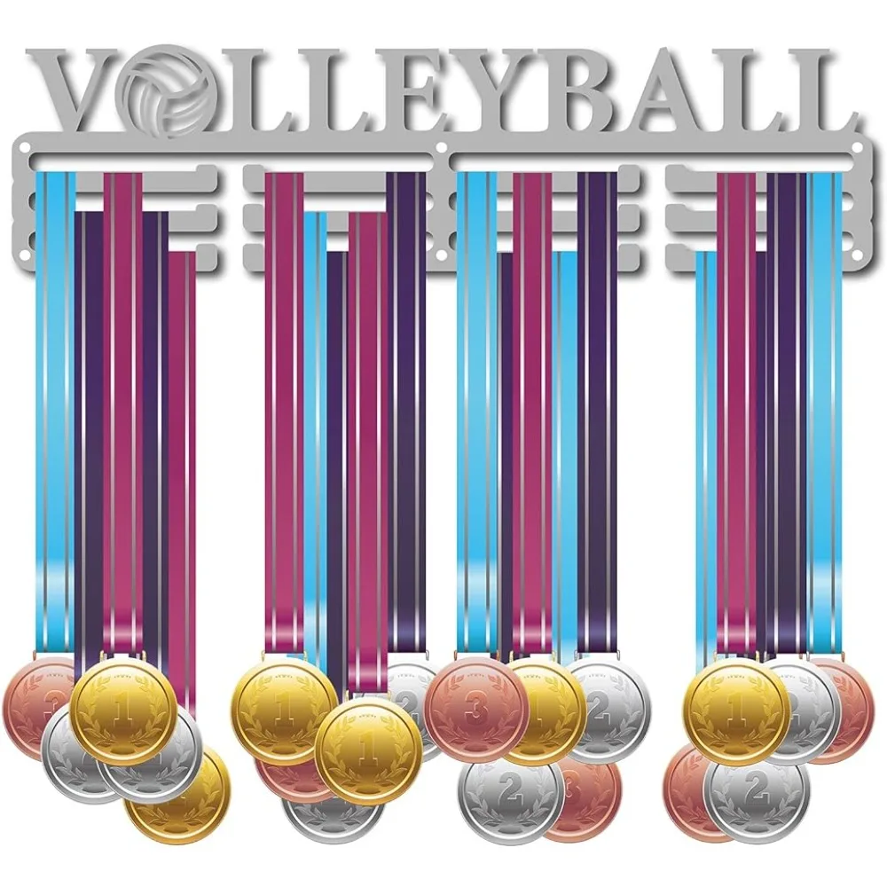 Medal Holder Sport Volleyball Words Awards Display Stand Wall Rack Mount Hanger Decor for Champions Home Badge 3 Rung Medalist