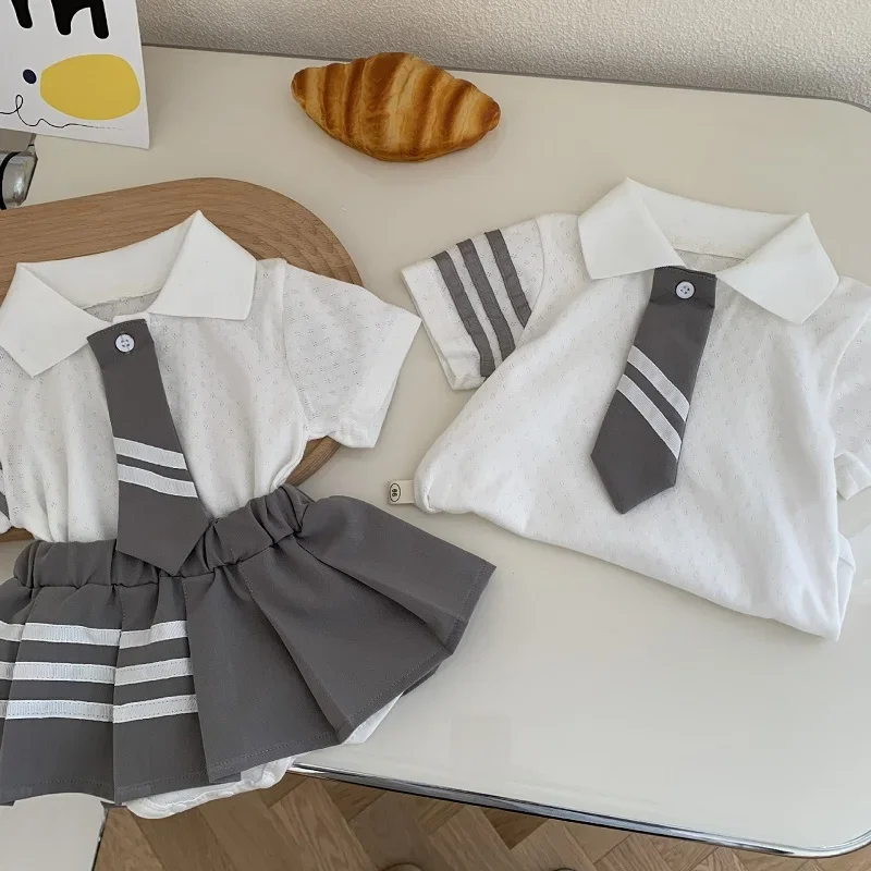 Cute Newborn Baby Girl Clothes Short Sleeve Bowtie Cotton Romper Tops Elastic Waist Pleated Skirt Outfits Birthday Party Outfits