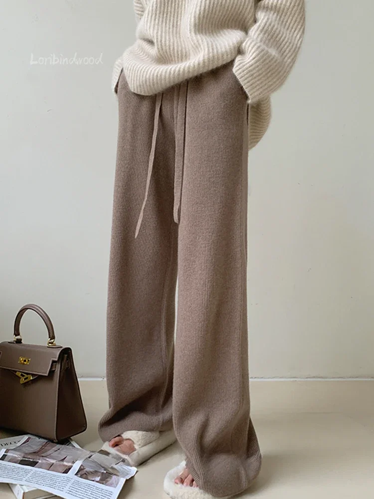 

New Su Li Brown Casual Woolen Pants for Women in Autumn Style High-waisted Straight Wide-leg Pants Floor-length Long Pants