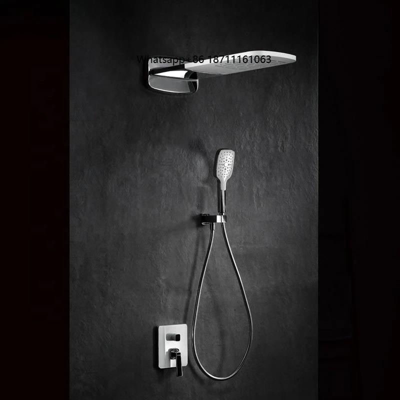 

Modern Brushed Chrome Brass Single Handle Villa Rainfall Ceiling Shower Set with White Glass Panel and 5 Year Warranty