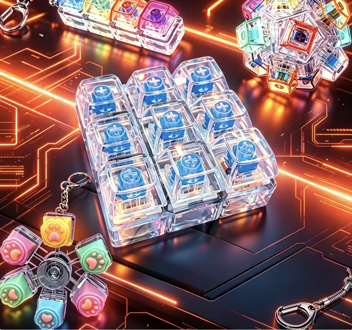 

New upgrade 1/4/5/9 Button Keyboard Fidget Clicker Mechanical Keyboard Fidget Keychain For Gifts To Pass The Boring Time