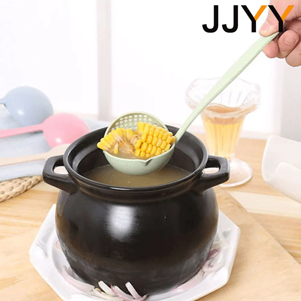 JJYY The 2 in 1 Kitchen Spoon Spoon Long handle Plastic Colander Filter Tableware Hot Pot Spoon