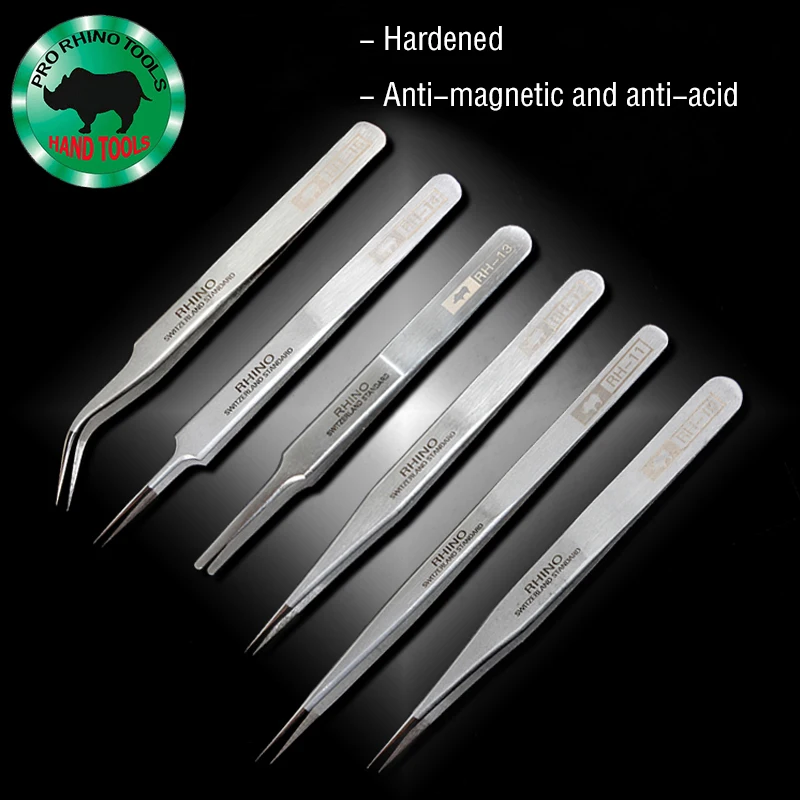 1 Set 6 Pcs Japan RHINO RH Tweezers Anti-acid High-Precision Super Hard Sharp For Repair Watch Or Pick Bird Nest Etc Small Items