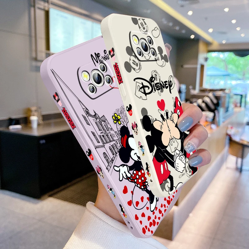 Disney Minnie Mickey Pink Liquid Left Rope For Xiaomi Mi Poco X5 X4 X3 M6 M5 M5S M4 M3 F5 F4 F3 C55 C40 Pro 5G TPU Phone Case