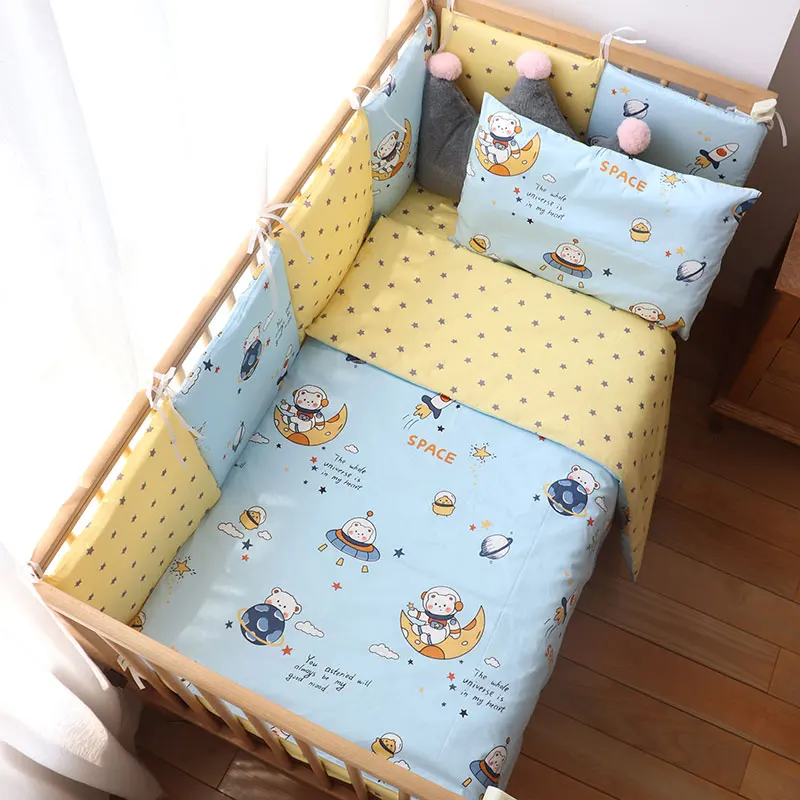 Baby Bedding Set Soft Cotton Baby Cot Kit Crib Bedding Set Quilt Duvet Cover Pillow Pilowcase Sheet Bumpers Baby Room Decoration