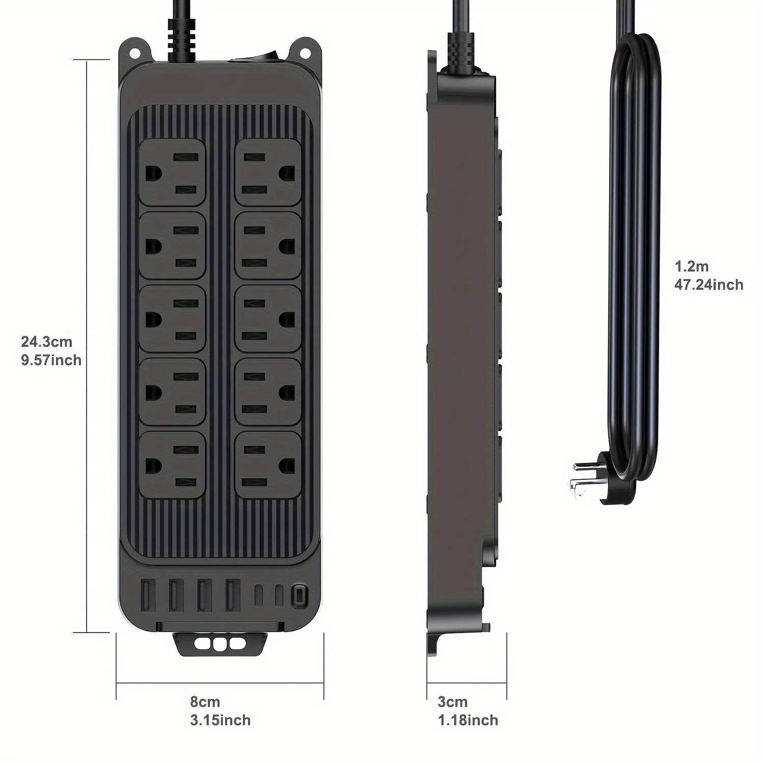 Flat Plug Power Strip, 4 Ft Thin Flat Extension Cord, 10 Widely Outlets, 6 USB Ports (2 USB C) Desk Charging Station, Compact Su