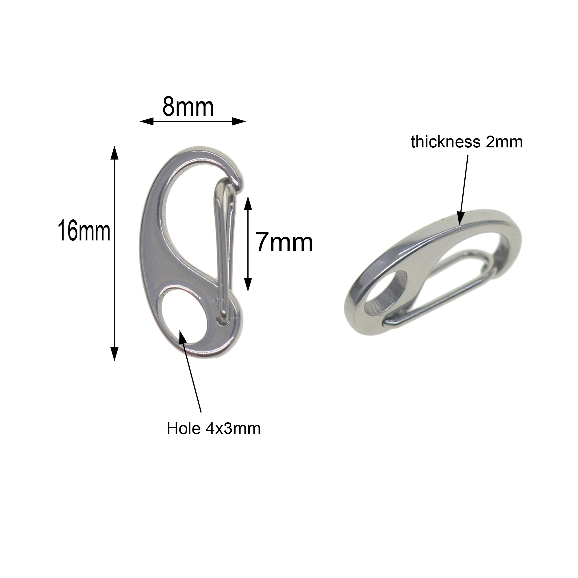 10pcs Small mini tiny Super strong 0.6inch solid stainless steel spring snap hook quick release carabiner paracord clasp FOB EDC