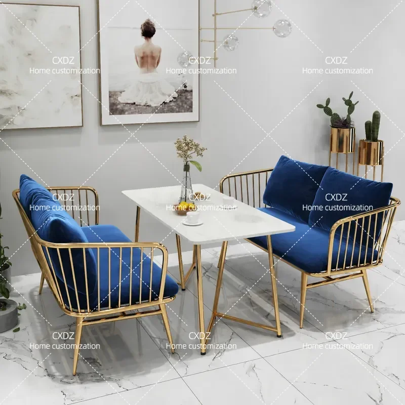 Nordic Light Luxury Wrought Iron Sofa Double Seater for Milk Tea Shop Sales Office Reception and Negotiation Booth