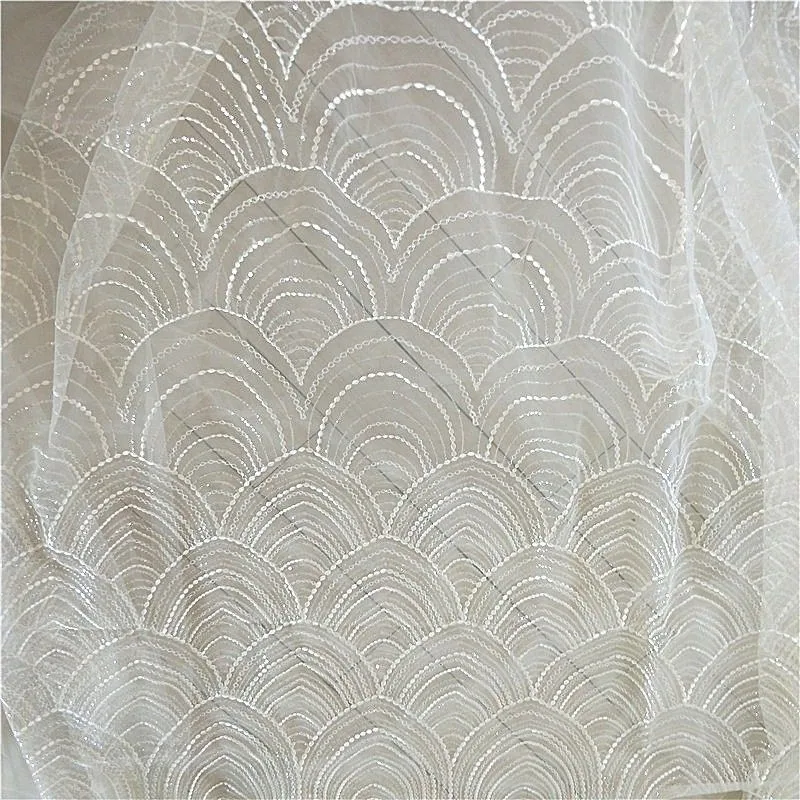 New Exquisite Mermaid Sequin Embroidery Curved Lace Fabric, Handmade DIY Wedding Dress,Performance Costume Accessories Materials