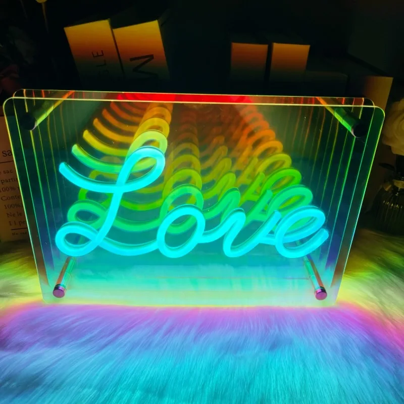 

Love Infinity Mirror Neon Sign LED USB Powered Neon Signs Night Light 3D Table Art Decor Bedroom Living Room Wall Decor Lamp