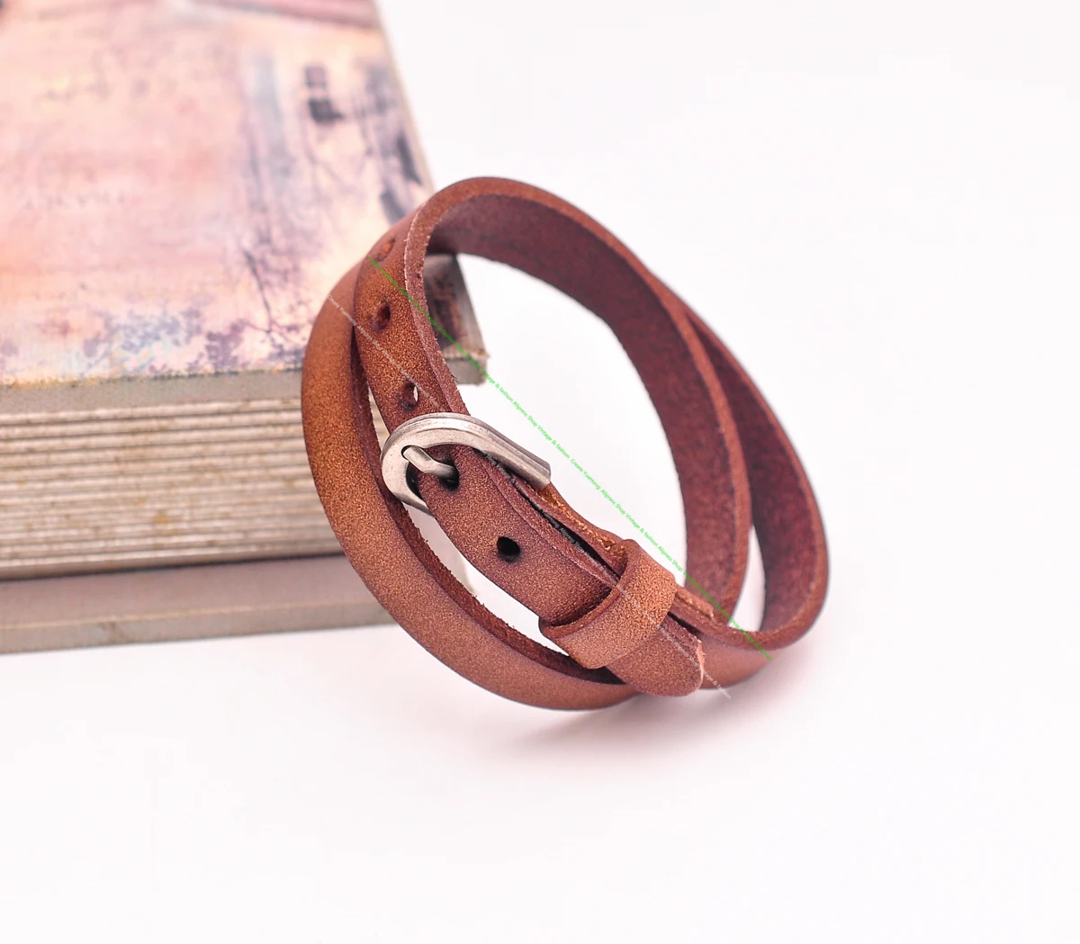 G563 Tan Brown Cowboy Classic Retro Handmade Double Wrap Cowhide Genuine Leather Bracelet Cuff Wristband Pin Buckle  Closure