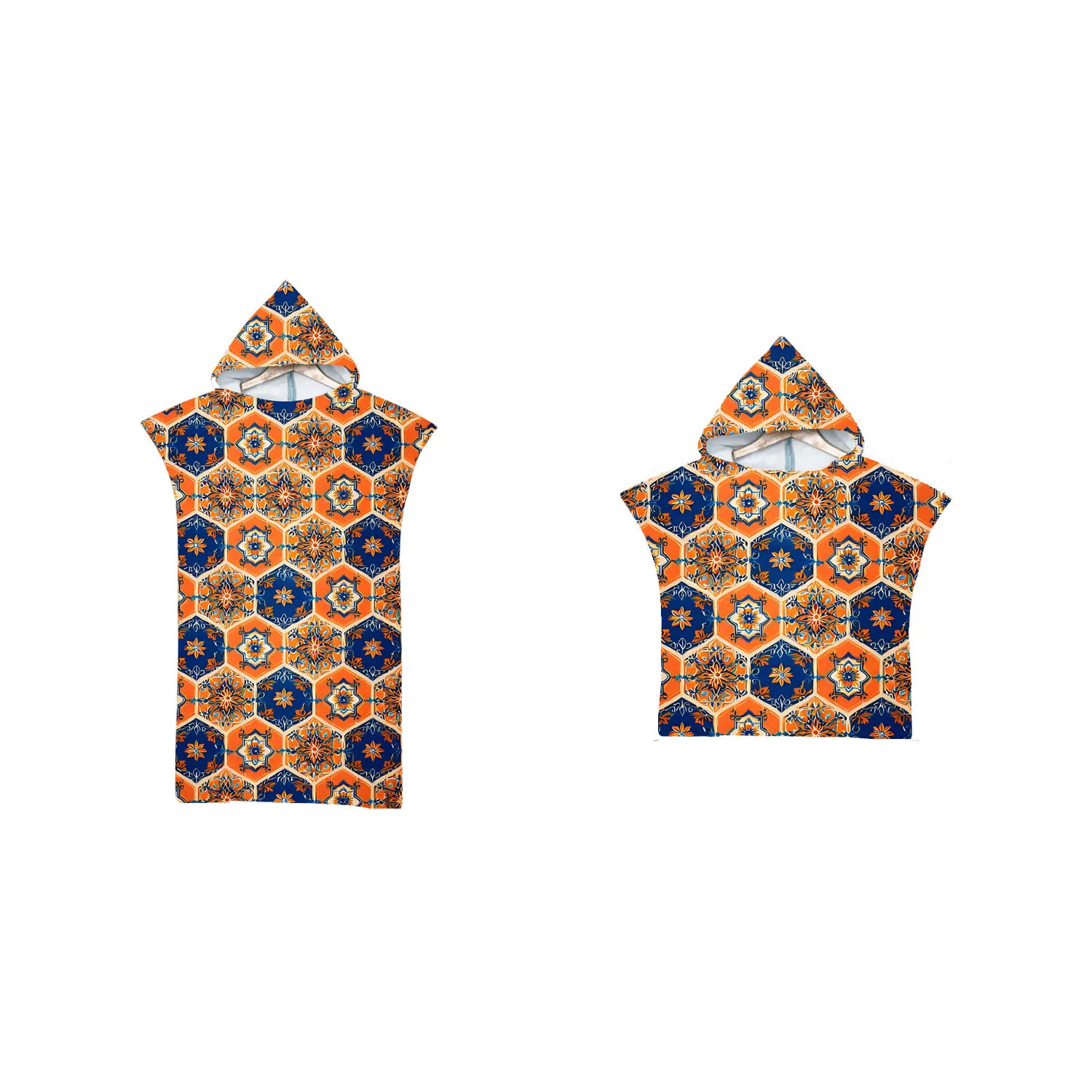 

Ethnic Geometric Hexagons Flowers Unisex Hooded Towel Poncho for Adult Child,Beach Swim Changing Robe,Surf,Gift,Drop Shipping