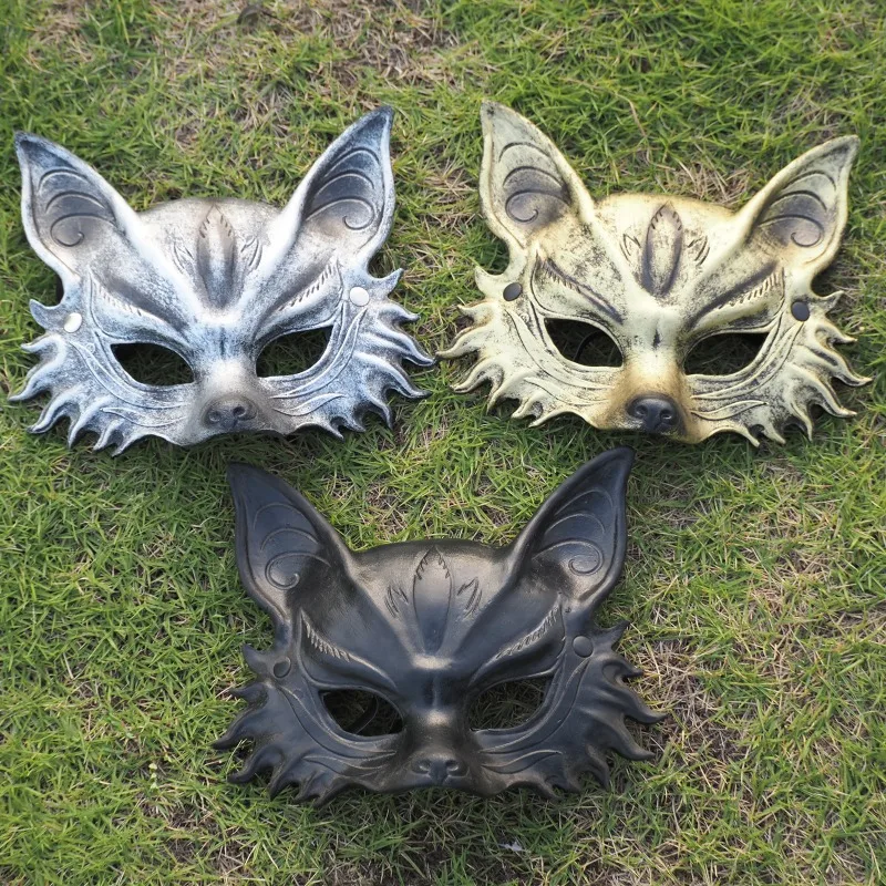 1 pz/set maschera di volpe di Halloween in pelle PU animale accessorio per costume da festa design animale realistico arredamento festivo