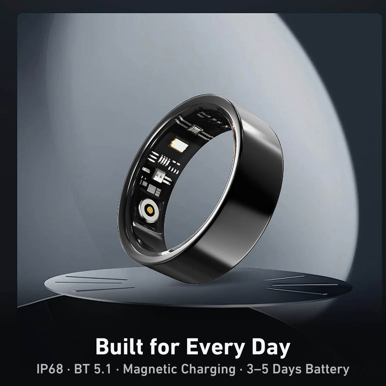 R02 Smart Ring Health Tracker, Heart Rate Blood Oxygen Sleep Stress Monitor, 128 Sports Modes, IP68, Magnetic Charging