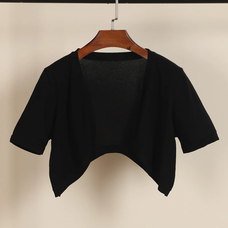 Outerwear Summer Cardigan Women Short Length Korean Fashion Style Jerseys Knitted Ladies Sweaters Tricot V-neck Clothing Black