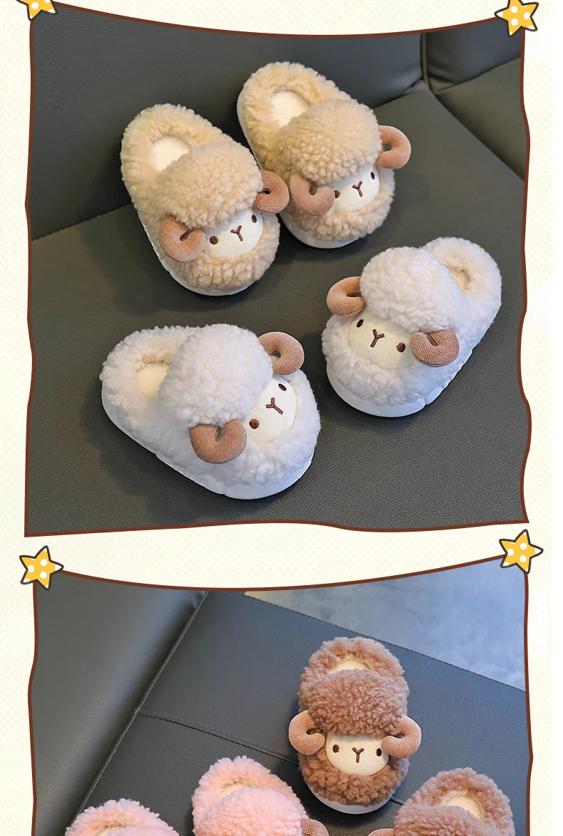 Winter-Kinder-Baumwollpantoffeln für Jungen und Mädchen, Warme Rutschfeste Hausschuhe, Modische Niedliche Cartoon-Alpaka Kinder-Eltern-Kind-Plüschschuhe – Detail 19