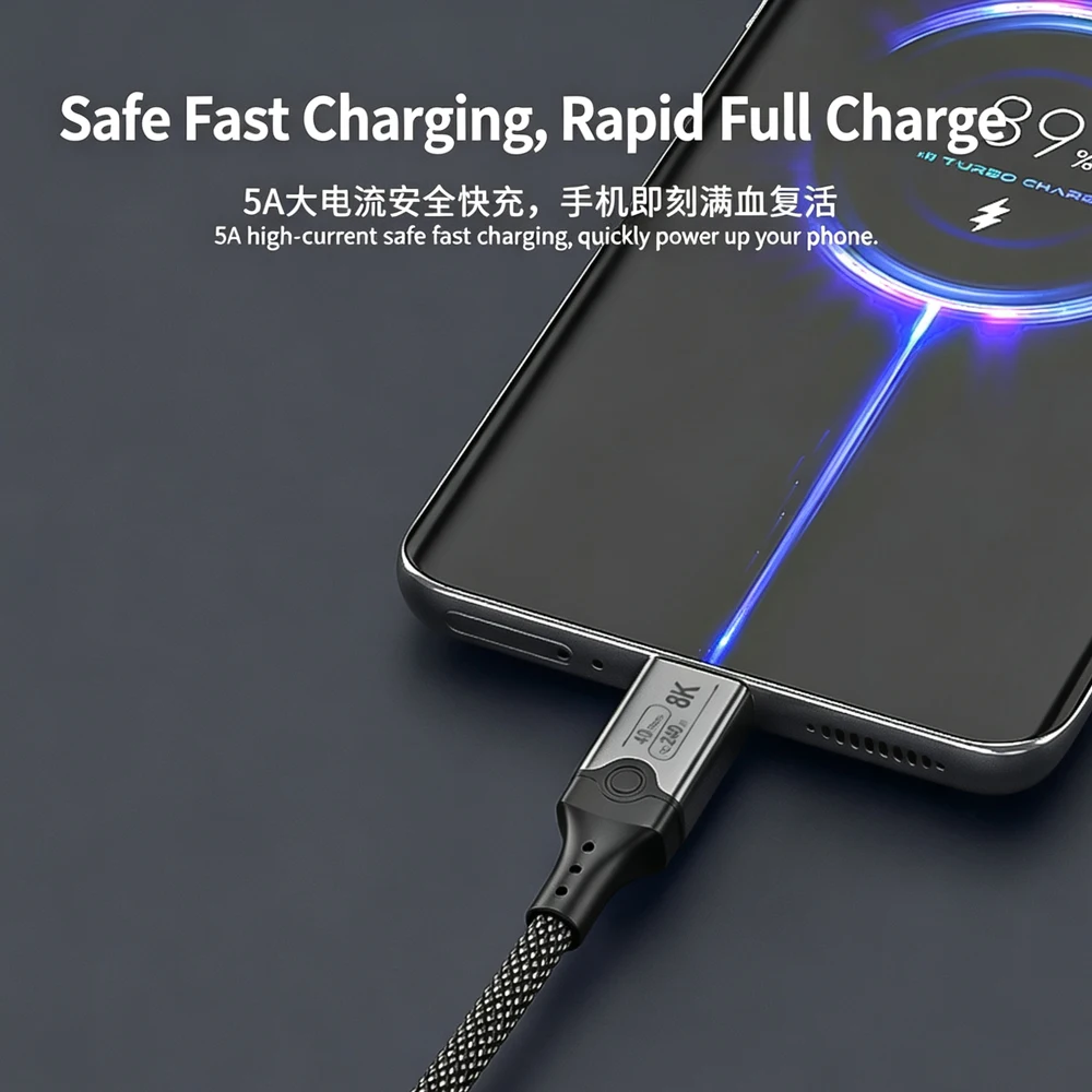 DOONJIEY Right Angle Thunderbolt4 USB4 Cable 90 Degree Elbow 8K 240W Fast Charging 40Gbps Data Sync USB Cord All Directions