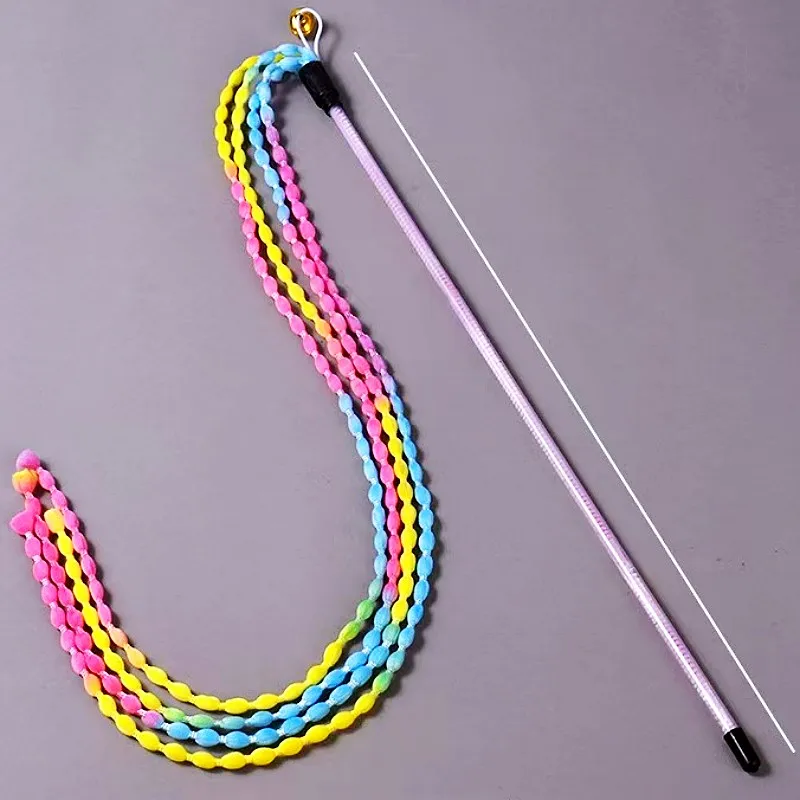 

Cat Toys Plush Tassel Interactive Cat Toy Feather Cats Stick Teaser Long Handle Stick Toys for Cats Teasing Kitten Toy with Bell