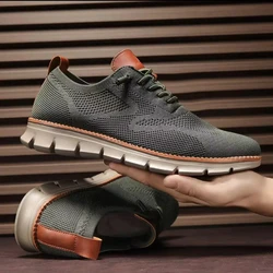 2024 Men Sneakers Plus Size Trendy British Style Summer Breathable Soft Male Sports Shoes Fashion Solid Woven Mesh Running Flats