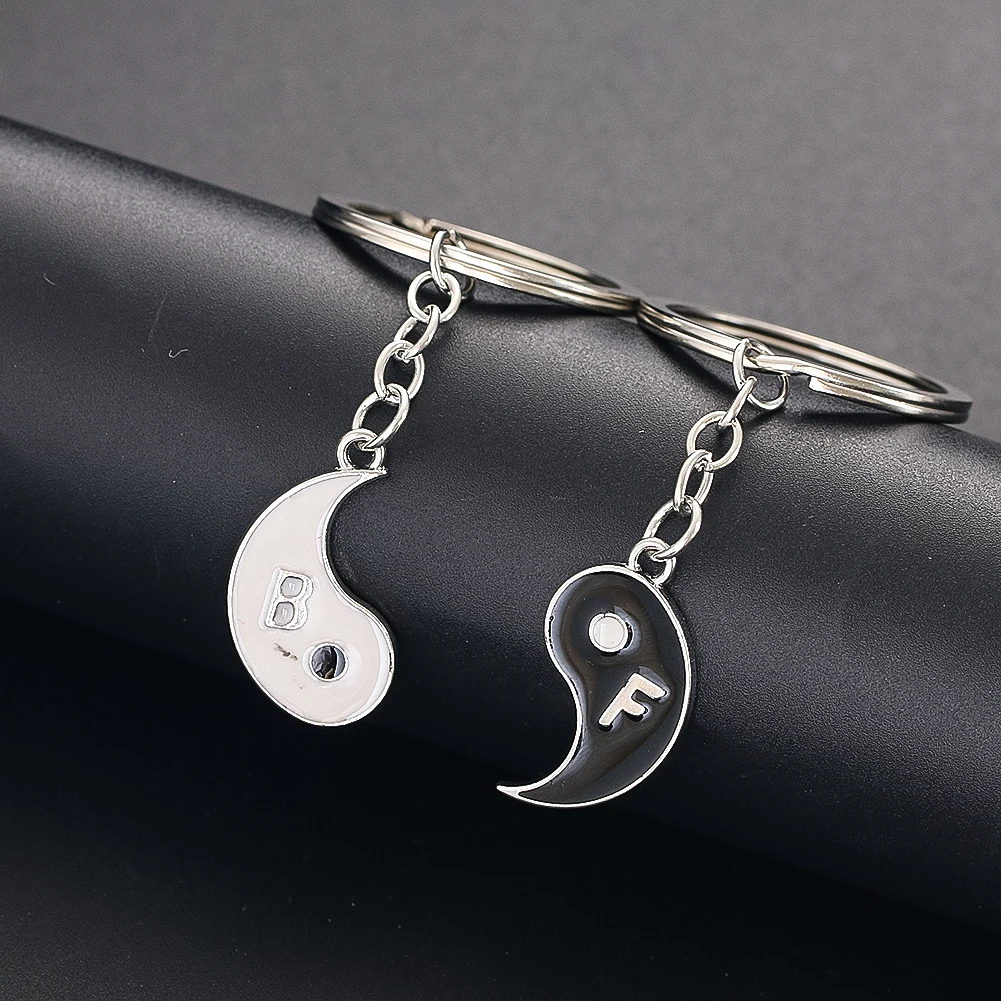 Black and White Yin Yang Tai Chi Keychain Bag Pendant Key Ring for Best Friend Couple Matching Sets Women Men Key Chain Gift image 5