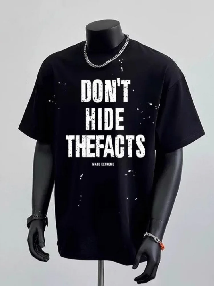 Letters Print T-shirt Man 2026 Summer Heavyweight Cotton Oversized Short Sleeve T Shirt Unisex Street Casual Loose Top