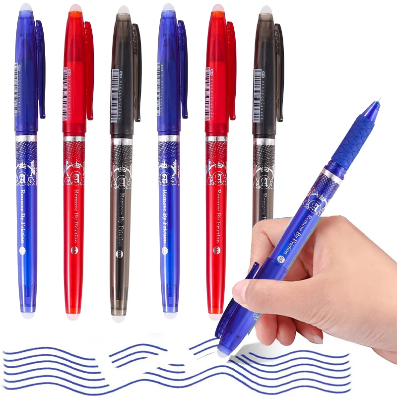 Creative 0.5mm Erasable Gel Pen Set with Double Headed Erasers Red Black Blue Magic Refills Washable Handle Office Stationery