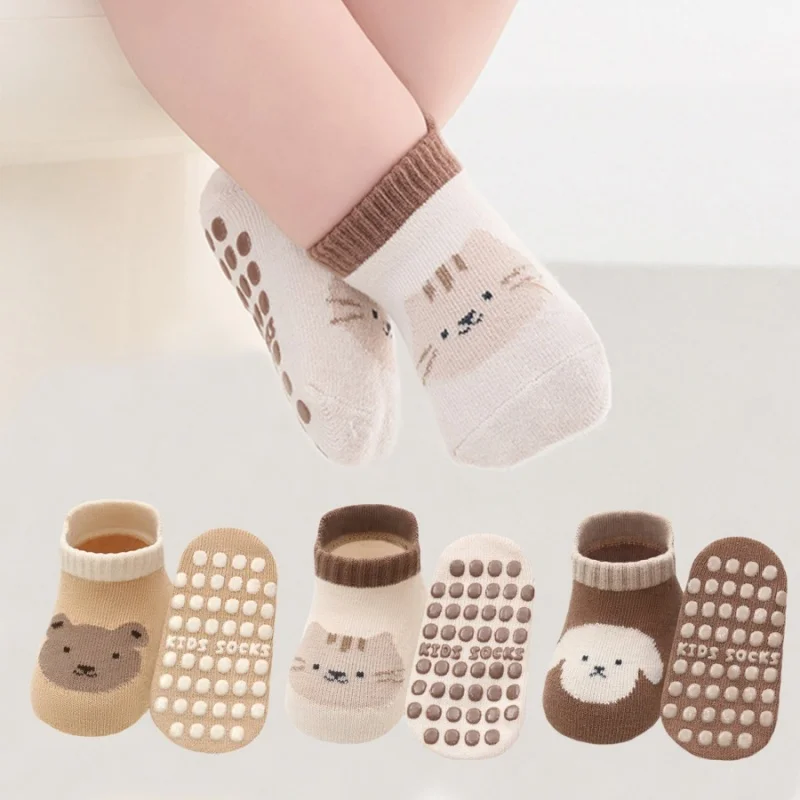 3Pairs/lot Newborn Baby Floor Socks Spring Autumn Cotton Cartoon Kids Anti Slip Short Socks Girls Boys Casual Home Sock 0-5Years