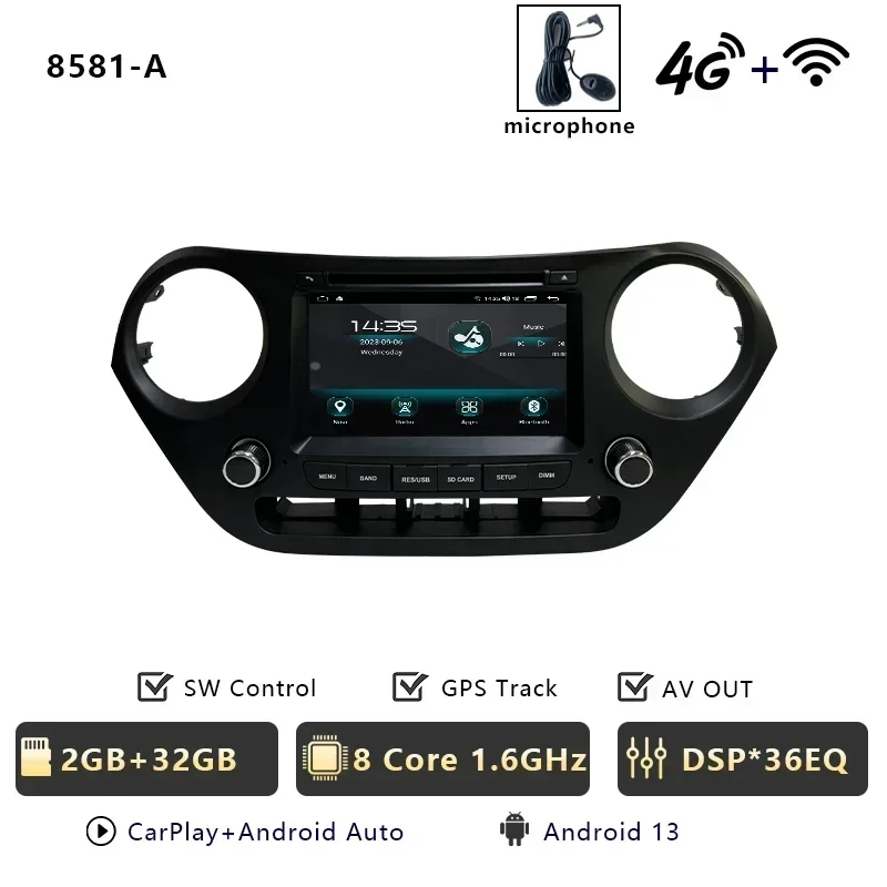 CHESTEK Android 13 Autoradio Voor Hyundai i10 Grand 2013 2014 2015 2016-2018 Carplay Multimedia Video Speler navigatie WIFI 4G BT
