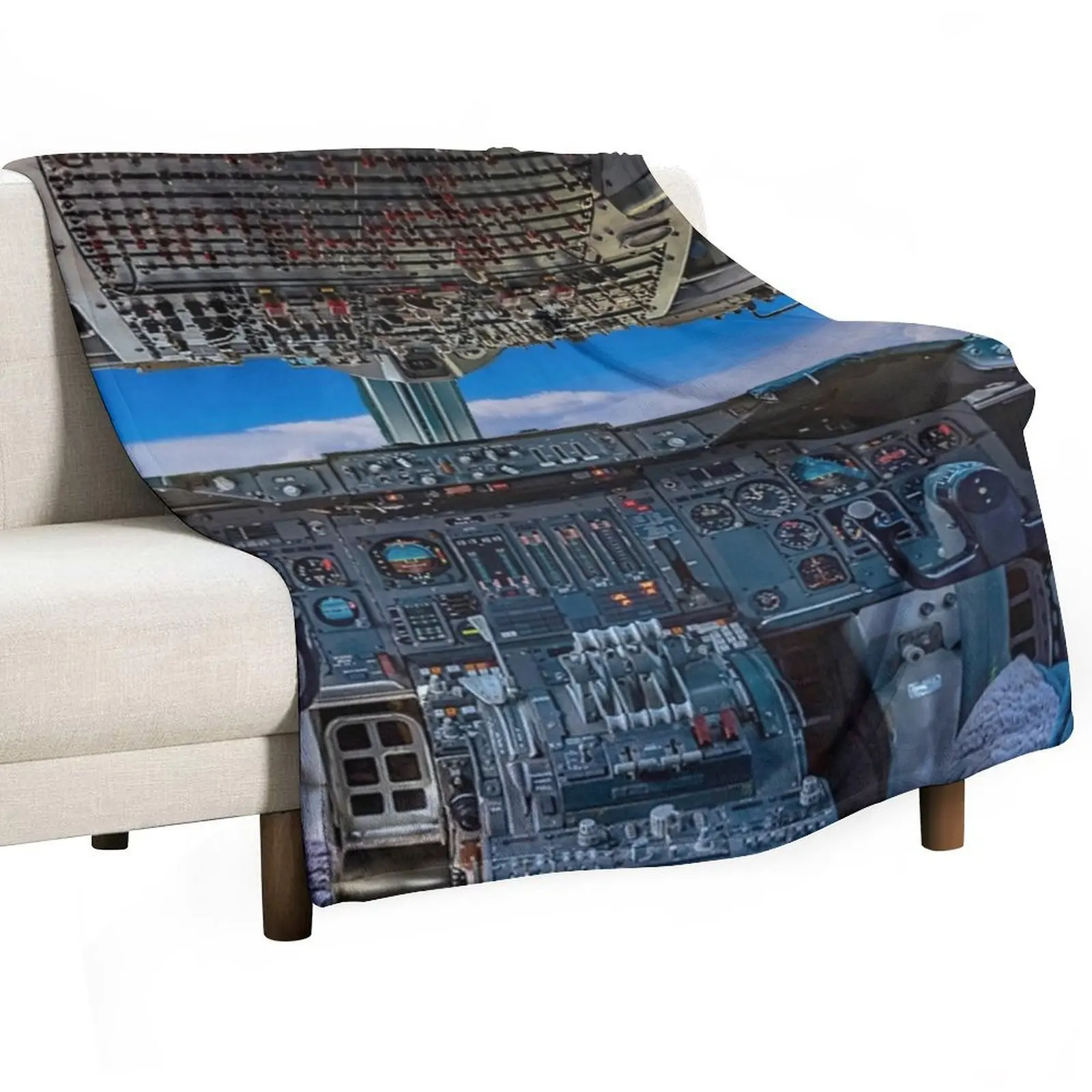 

747 Cockpit Throw Blanket Single Hair Large Sofa Quilt Blankets